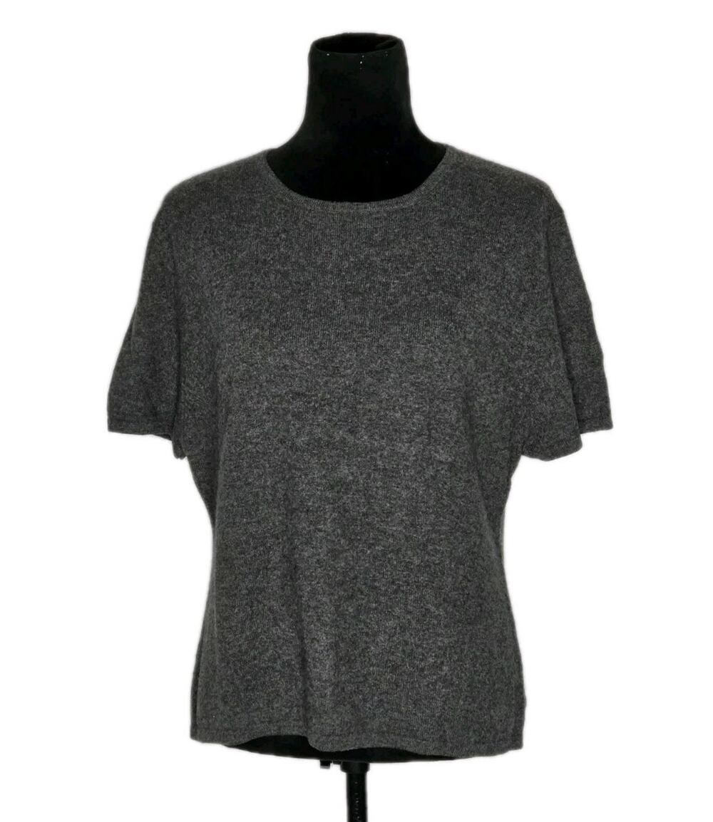 Kirkland Signature 2-Ply 100% Cashmere Gray Short Sleeve Sweater Top XL
